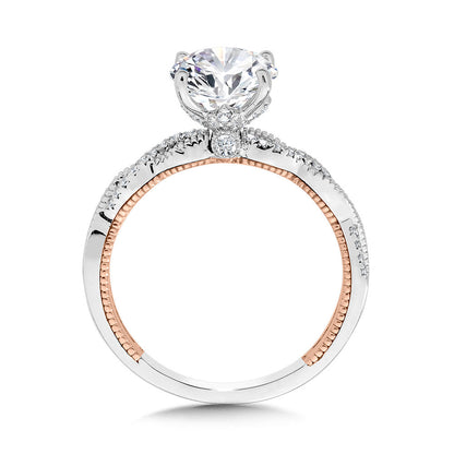 Valina Crisscross Two-Tone & Milgrain-Beaded Hidden Accents Diamond Engagement Ring R2275WP-SR