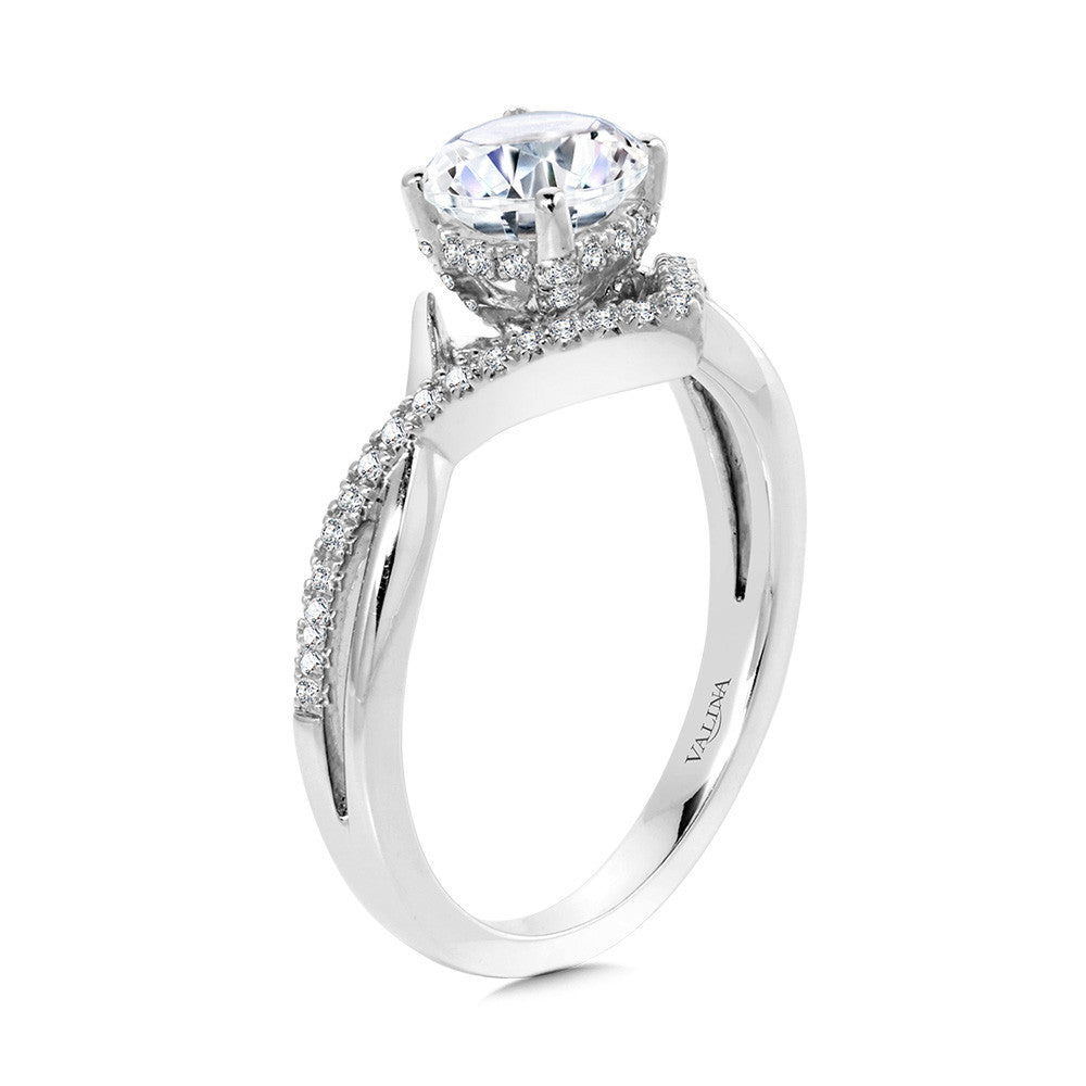 Valina Hidden Halo & Crisscross Chevron Diamond Engagement Ring R2277W-SR