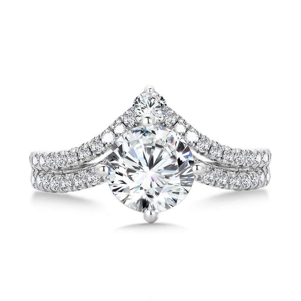 Valina Split Shank & Chevron-Shaped Hidden Halo Diamond Engagement Ring R2279W-SR