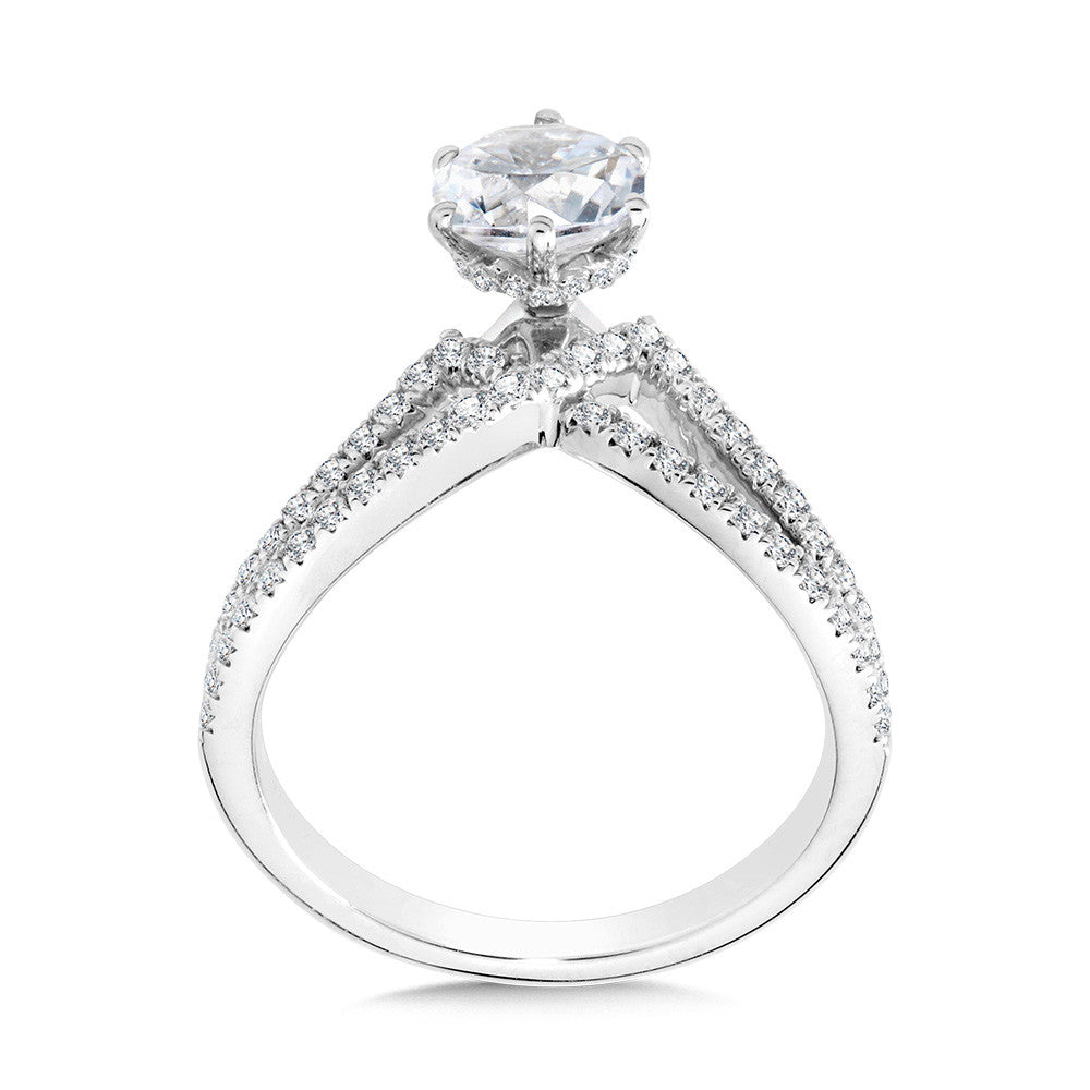 Valina Six-Prong Chevron-Shaped & Split Shank Hidden Accents Diamond Engagement Ring R2280W-SR