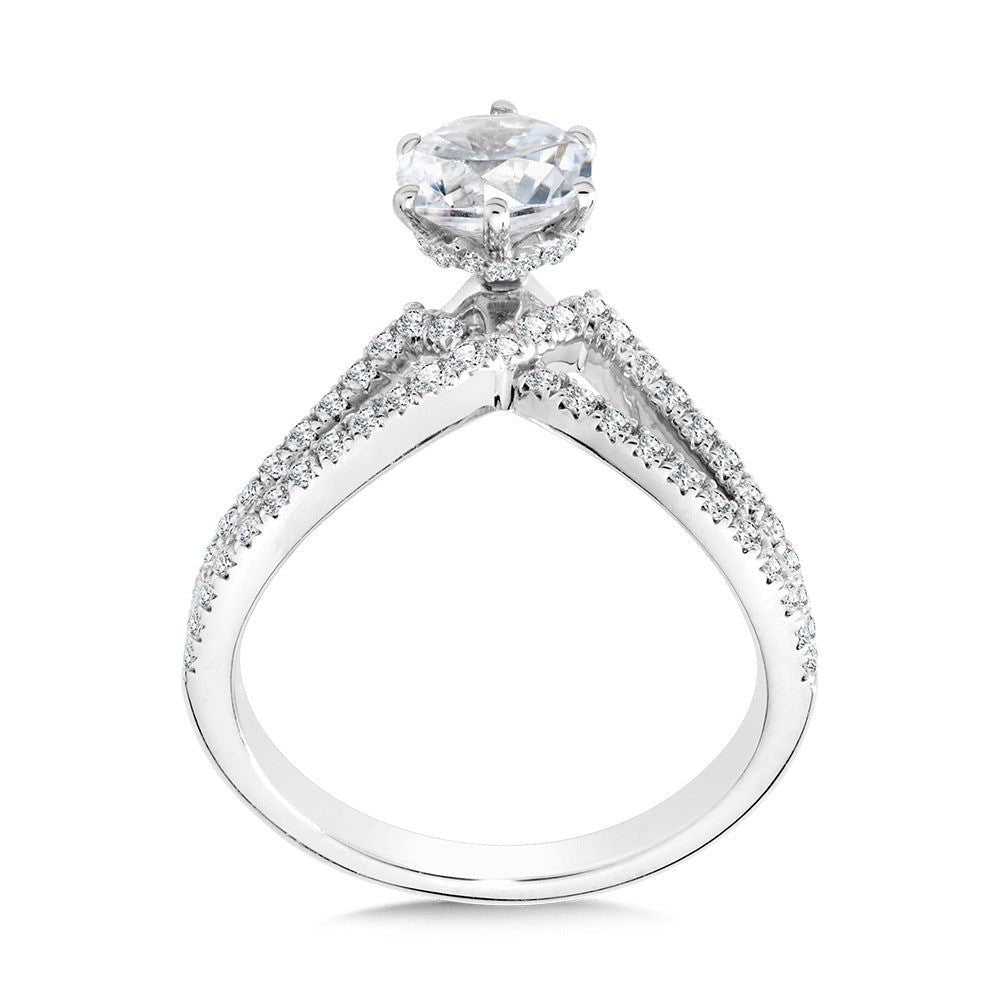 Valina Six-Prong Chevron-Shaped & Split Shank Hidden Accents Diamond Engagement Ring R2280W-SR
