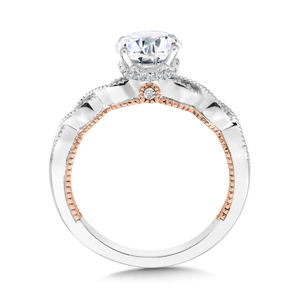 Valina Crisscross Two-Tone & Milgrain-Beaded Diamond Collar Engagement Ring R2283WP-SR