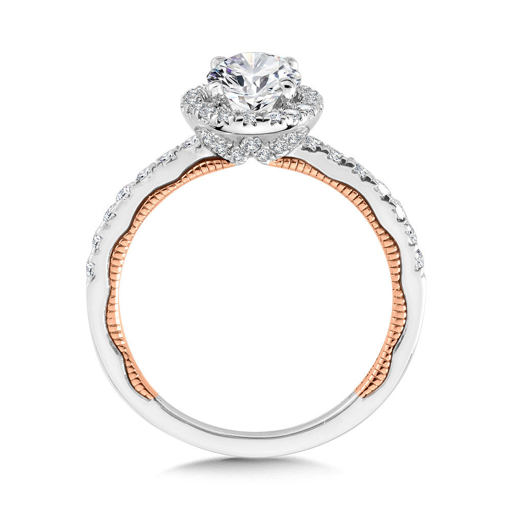 OVAL-CUT TWO-TONE & MILGRAIN-BEADED HIDDEN ACCENTS DIAMOND ENGAGEMENT RING. R2284WP-SR