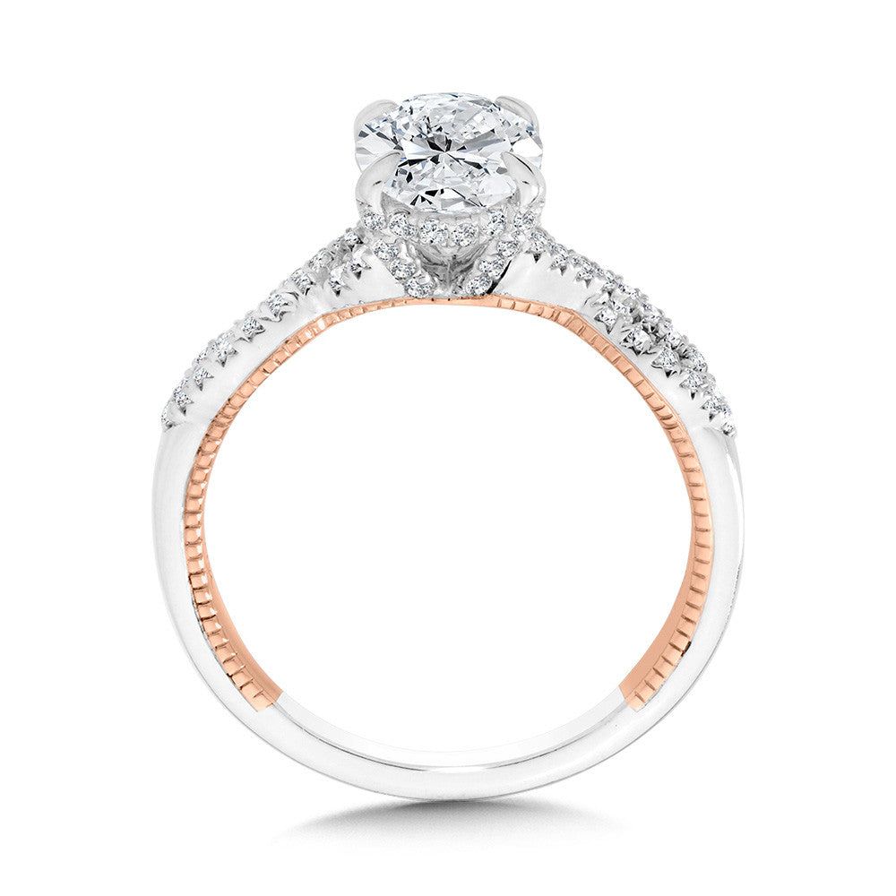 Valina Oval-Cut Crisscross Two-Tone & Milgrain-Beaded Hidden Halo Diamond Engagement Ring R2286WP-SR