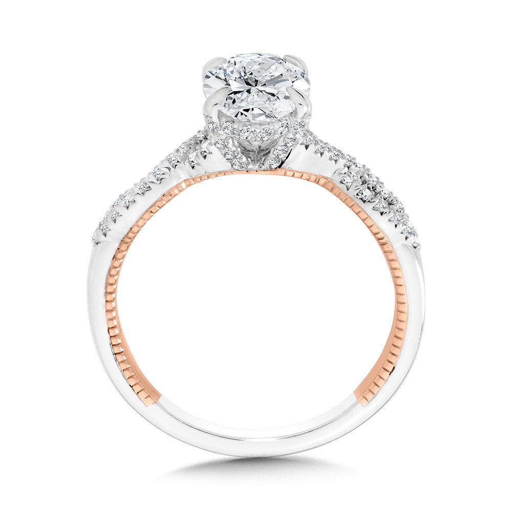 OVAL-CUT CRISSCROSS TWO-TONE & MILGRAIN-BEADED HIDDEN HALO DIAMOND ENGAGEMENT RING R2286WP-SR