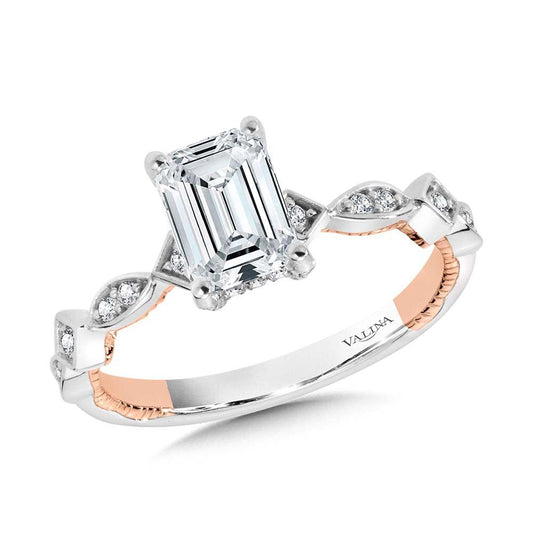 Valina Emerald-Cut Diamond & Hidden Halo Two-Tone Engagement Ring R2288WP-SR