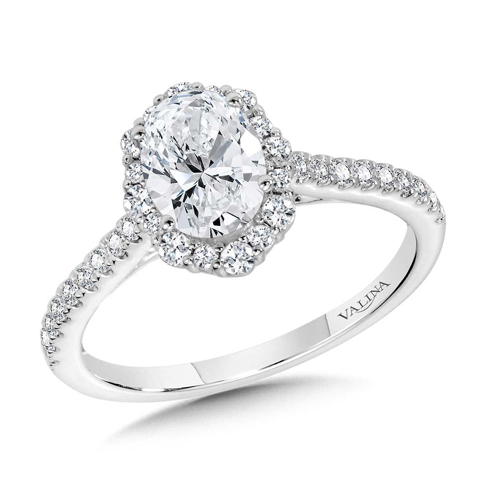 OVAL-CUT STRAIGHT BLOOMING HALO DIAMOND ENGAGEMENT RING R2292W-SR