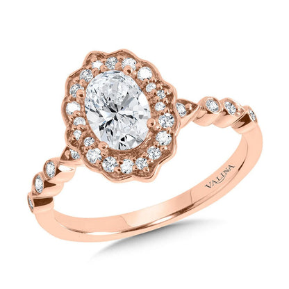 Valina Oval-Cut Bezel-Set Stackable Shank & Fancy Diamond Halo Engagement Ring R2293P-SR