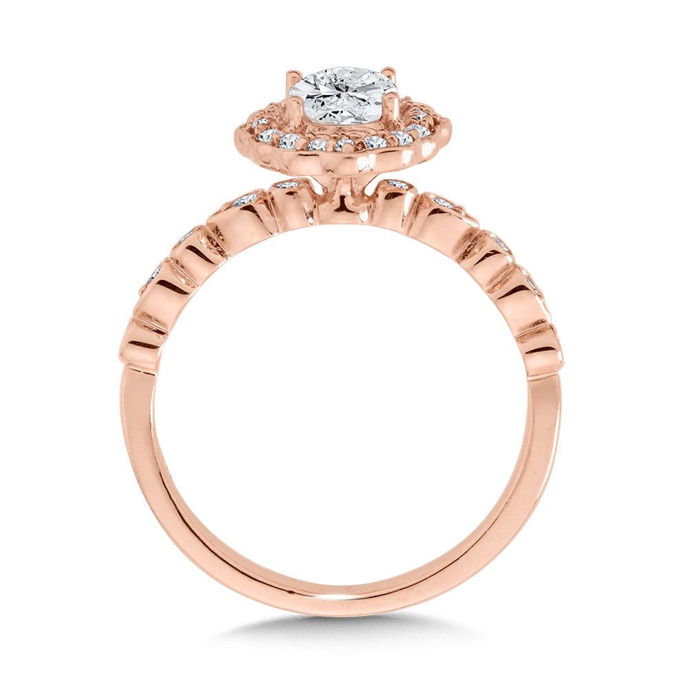 Valina Oval-Cut Bezel-Set Stackable Shank & Fancy Diamond Halo Engagement Ring R2293P-SR
