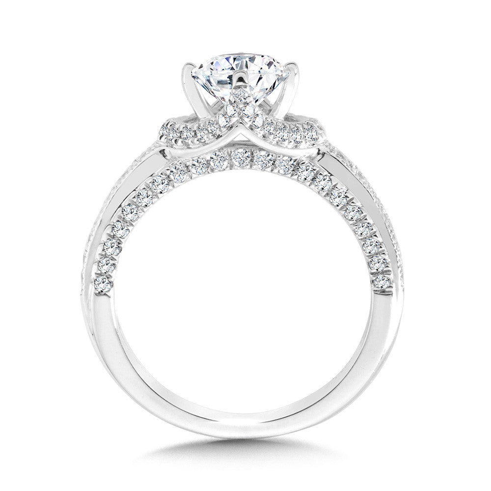 MILGRAIN-BEADED & CHEVRON-SHAPED CAPE ENGAGEMENT RING W/ DIAMOND ARCH UNDERGALLERY R2296W-SR