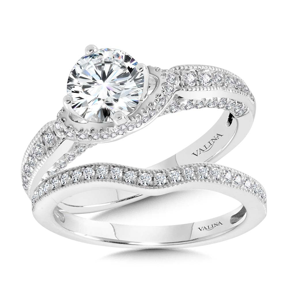 MILGRAIN-BEADED & CHEVRON-SHAPED CAPE ENGAGEMENT RING W/ DIAMOND ARCH UNDERGALLERY R2296W-SR