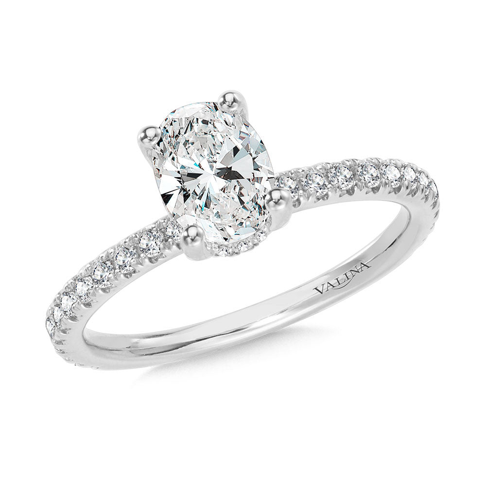 OVAL-CUT STRAIGHT HIDDEN HALO DIAMOND ENGAGEMENT RING R2298W-SR