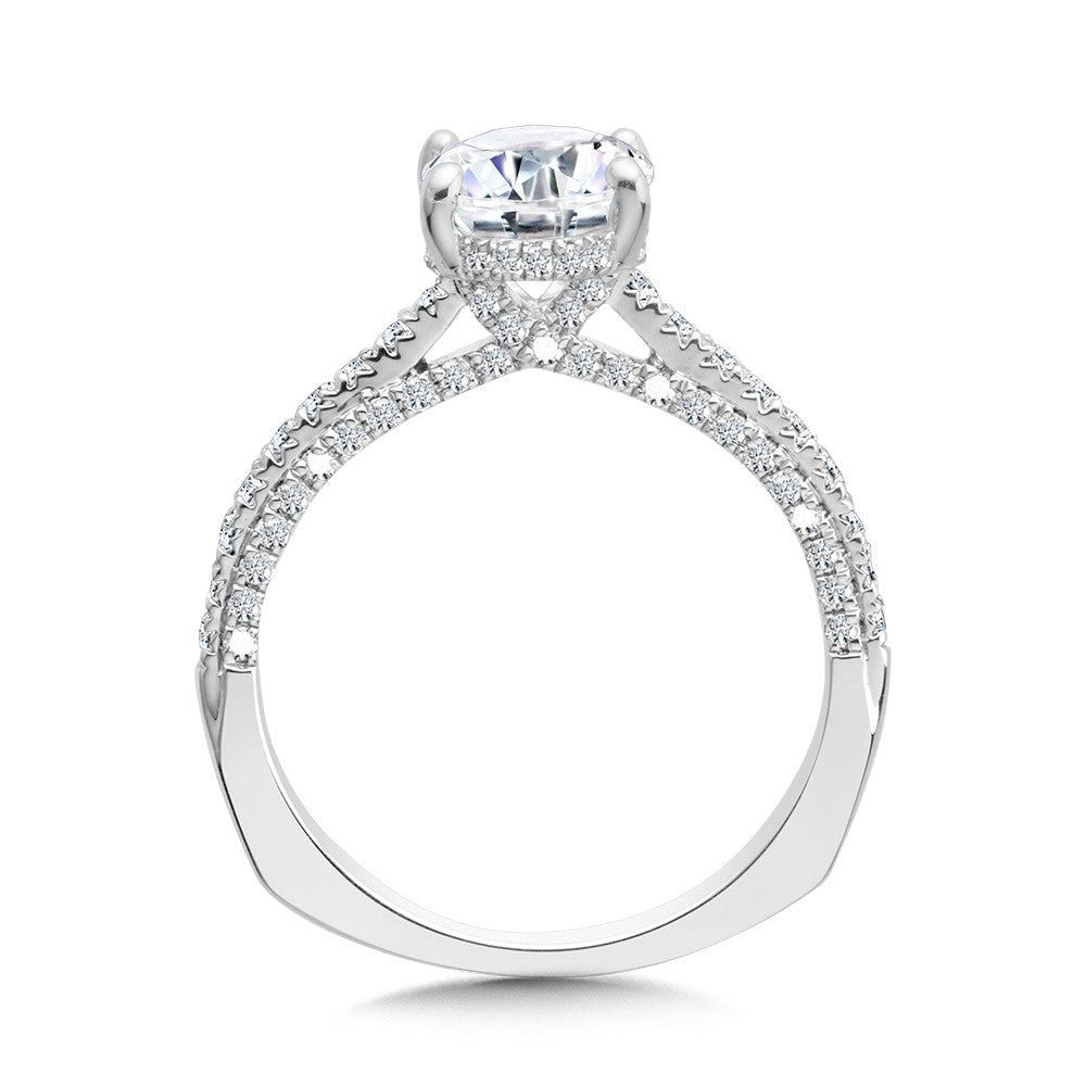 Valina Straight Oval-Cut Hidden Halo Engagement Ring w/ Diamond Arch Undergallery R2302W