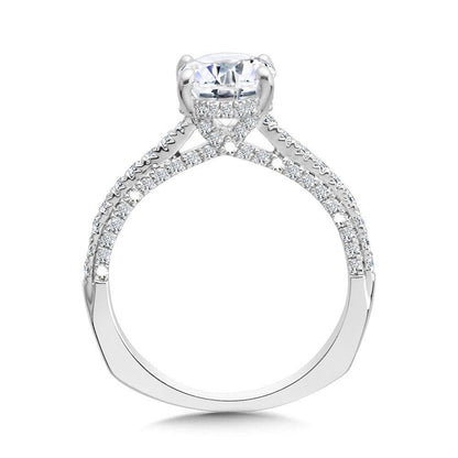 Valina Straight Oval-Cut Hidden Halo Engagement Ring w/ Diamond Arch Undergallery R2302W