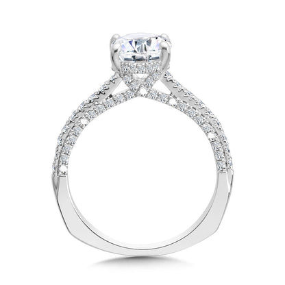 STRAIGHT OVAL-CUT HIDDEN HALO ENGAGEMENT RING W/ DIAMOND ARCH UNDERGALLERY R2302W