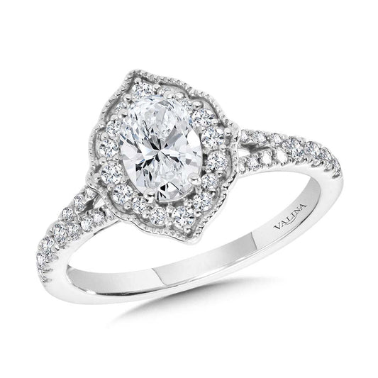 Valina Oval-Cut Diamond & Vintage Milgrain-Beaded Halo, Split Shank Engagement Ring R2315W-SR