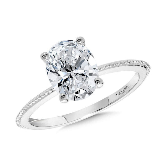 Valina Thin Milgrain-Beaded Solitaire Oval-Cut Diamond Engagement Ring R2341W-SR
