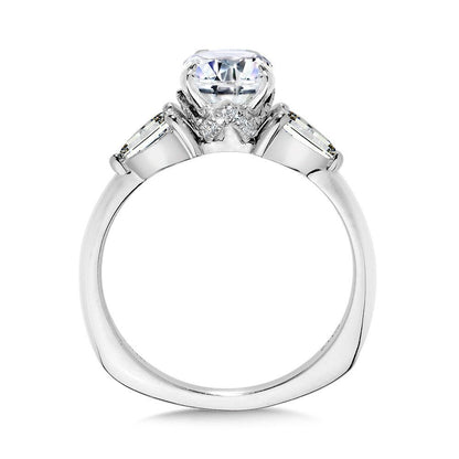 Valina Three-Stone Pear-Accented Diamond Solitaire Engagement Ring w/ Chevron Collar R2346W