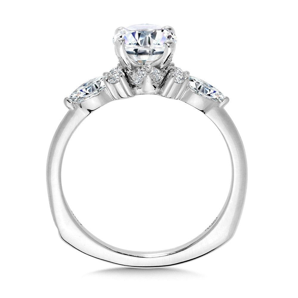 Valina Oval-Cut Diamond & Marquise-Accented Three-Stone Illusion Engagement Ring w/ Chevron Collar R2348W
