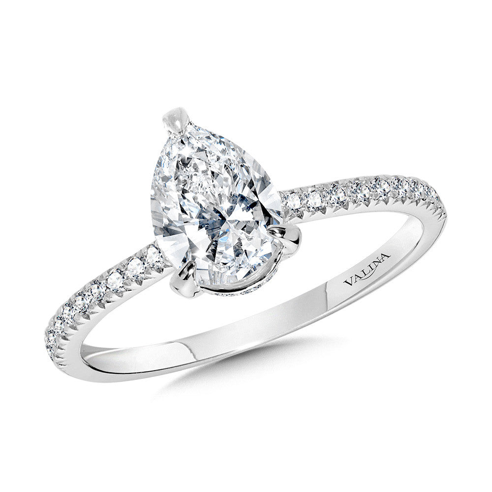 STRAIGHT PEAR-CUT DIAMOND & HIDDEN HALO ENGAGEMENT RING R2369W-SR