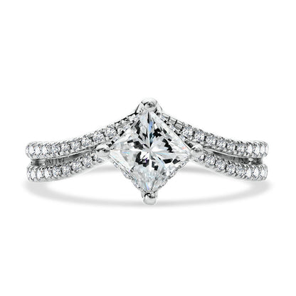 Valina Princess-Cut Hidden Halo, Split Shank, & Chevron-Shaped Diamond Engagement Ring w/ Compass Prongs R2378W-SR