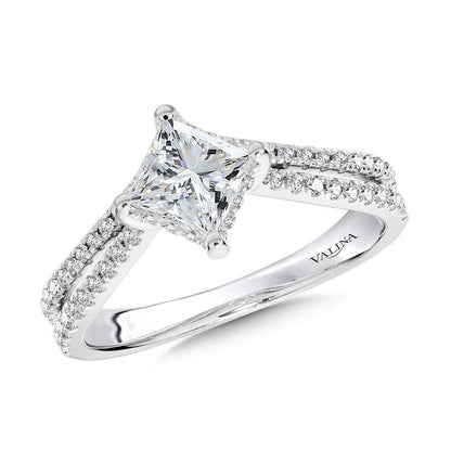 Valina Princess-Cut Hidden Halo, Split Shank, & Chevron-Shaped Diamond Engagement Ring w/ Compass Prongs R2378W-SR