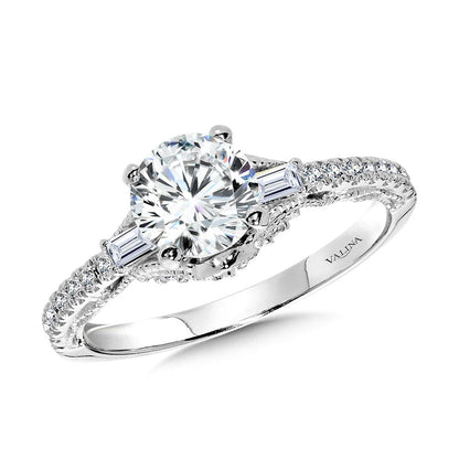 Valina Baguette-Accented & Milgrain-Beaded Vintage Diamond Engagement Ring R2379W-SR