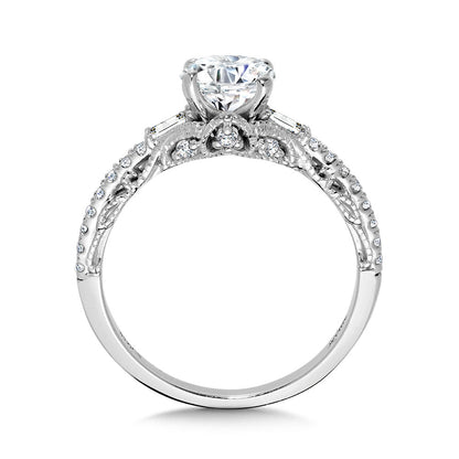 Valina Baguette-Accented & Milgrain-Beaded Vintage Diamond Engagement Ring R2379W-SR
