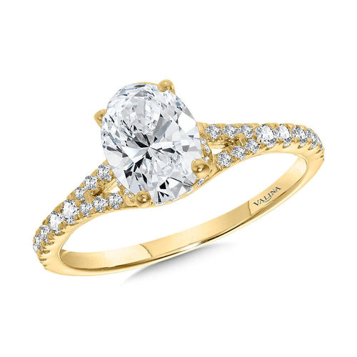 Oval-Cut Split Shank Diamond Engagement Ring w/ Chevron Cape R2383Y-SR