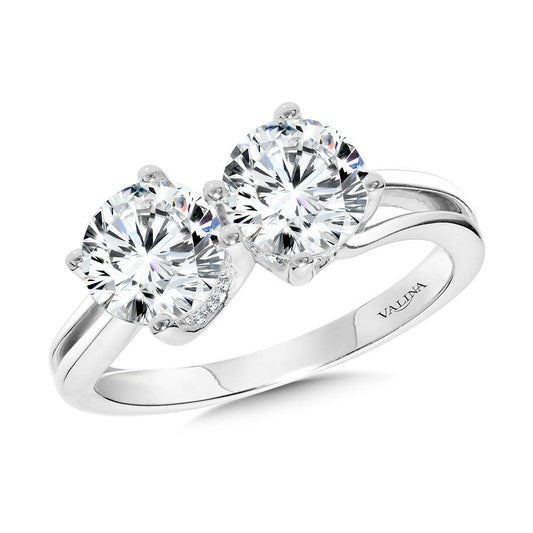 Valina Round Double Center Stone & Hidden Halo Solitaire Engagement Ring R2384W-SR