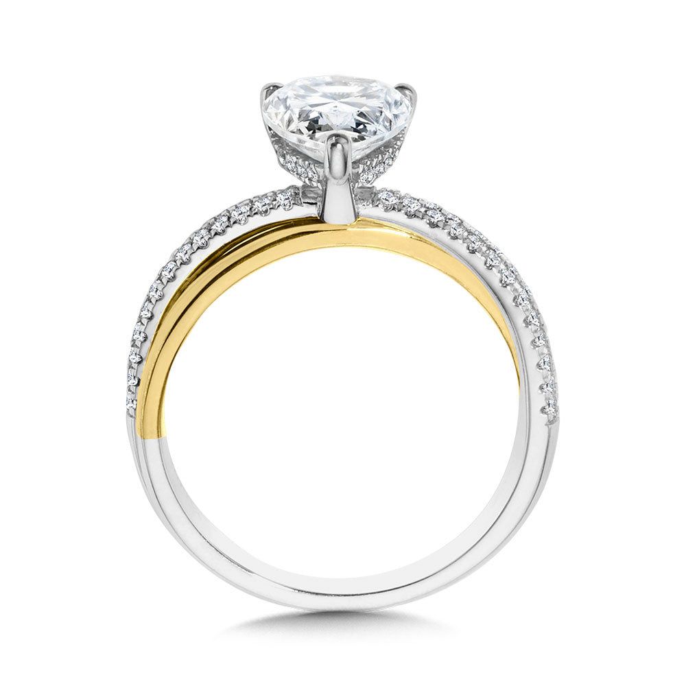 Valina Pear-Cut, Hidden Halo, Two-Tone, Crisscross, Split Shank Diamond Engagement Ring R2385WY-SR