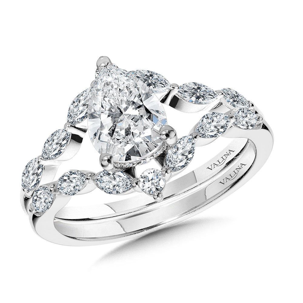 Valina Pear-Cut & Marquise Diamond Accented Hidden Halo Chevron Engagement Ring R2393W-SR