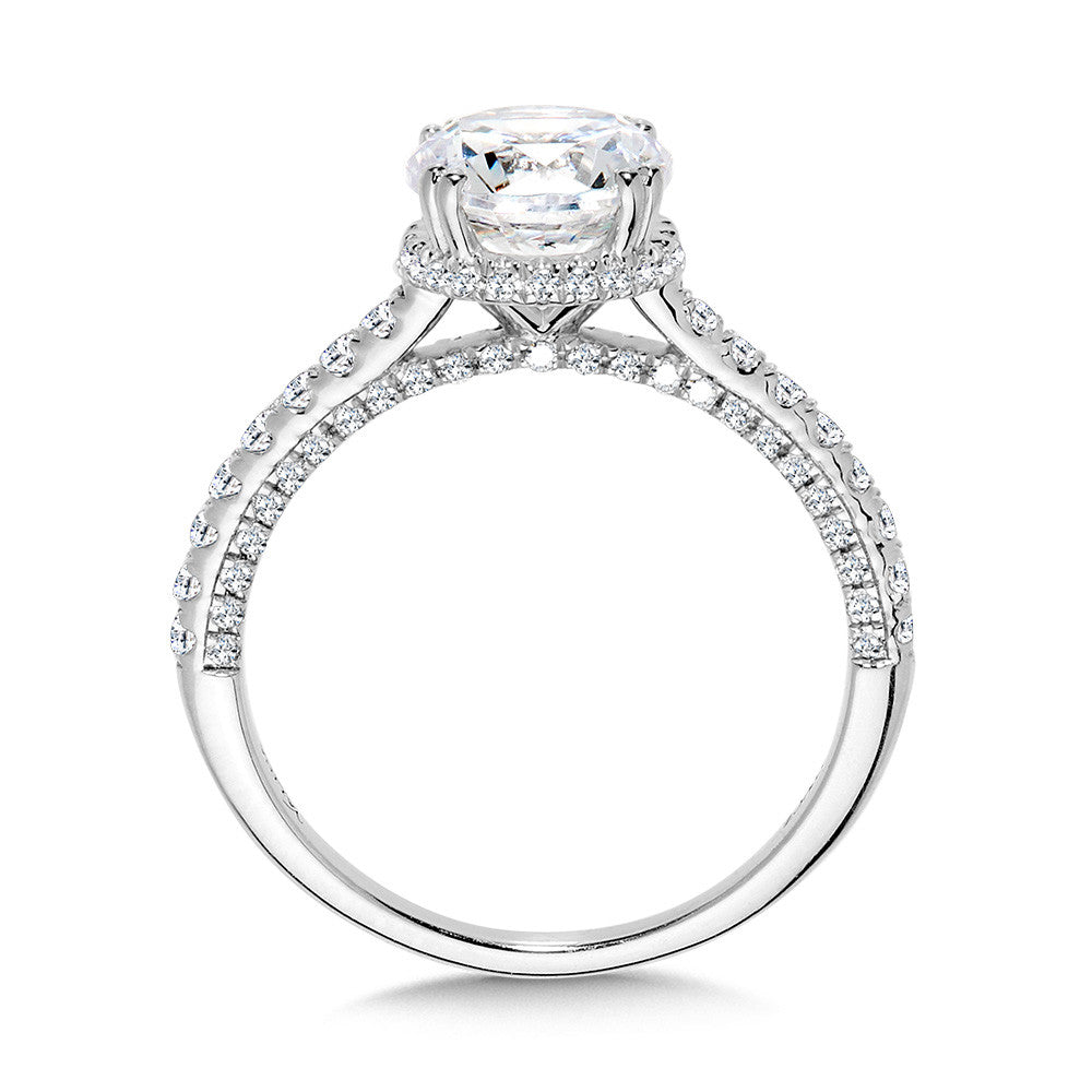 Valina Straight Drop Halo Diamond Engagement Ring w/ Undergallery Arch & Double Prongs R2397W-SR