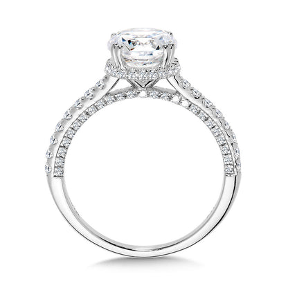 Valina Straight Drop Halo Diamond Engagement Ring w/ Undergallery Arch & Double Prongs R2397W-SR