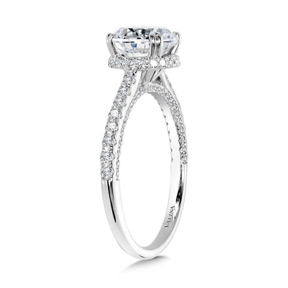 Valina Straight Drop Halo Diamond Engagement Ring w/ Undergallery Arch & Double Prongs R2397W-SR
