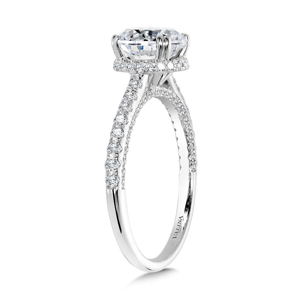 STRAIGHT DROP HALO DIAMOND ENGAGEMENT RING W/ UNDERGALLERY ARCH & DOUBLE PRONGS R2397W-SR