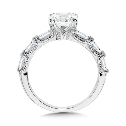 Valina Cushion-Cut, Double Prong, Milgrain-Beaded, Straight Baguette Diamond Engagement Ring R2401W-SR