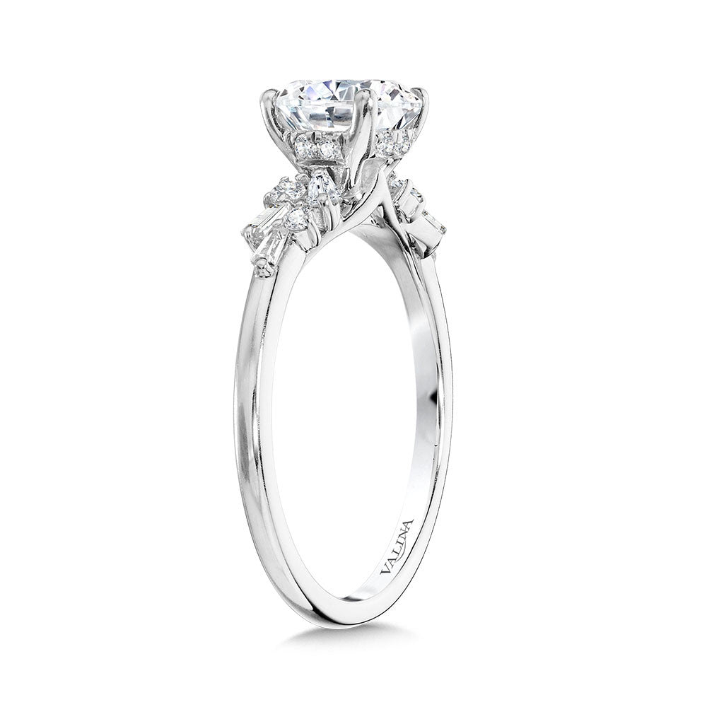 ABSTRACT BAGUETTE DIAMOND & HIDDEN HALO ENGAGEMENT RING R2406W-SR