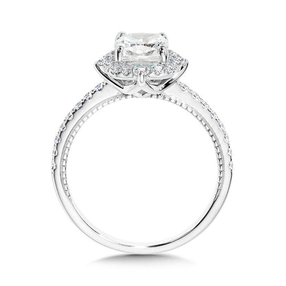Valina Cushion-Cut Compass-Inspired Halo & Milgrain-Beaded Diamond Engagement Ring R2414W-SR