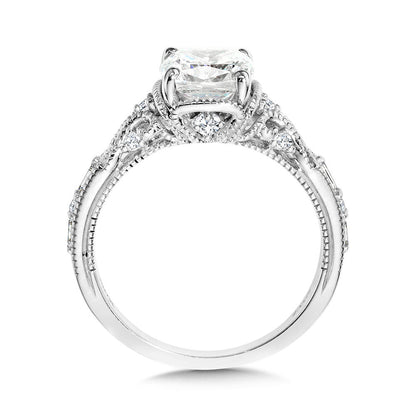 Valina Cushion-Cut, Tapered & Intricately Milgrain-Beaded Diamond Engagement Ring R2418W-SR