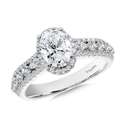 Valina Oval-Cut & Pear-Cut Accented Wide Engagement Ring w/ Drop Halo R2421W-SR