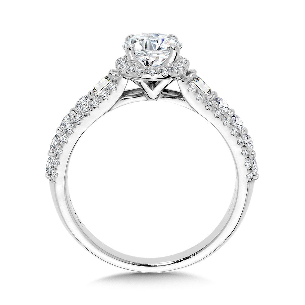 Valina Oval-Cut & Pear-Cut Accented Wide Engagement Ring w/ Drop Halo R2421W-SR