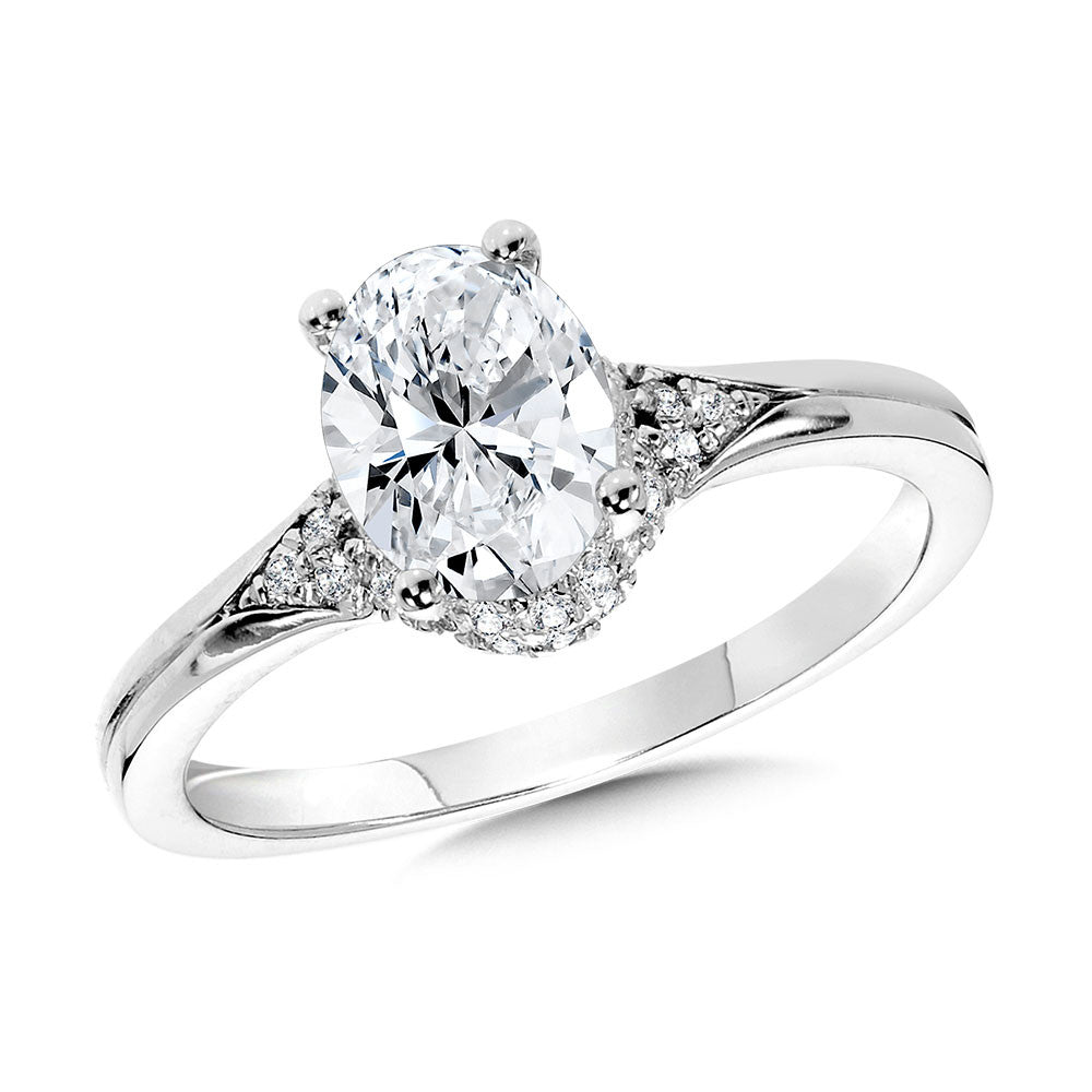 Valina Oval-Cut Diamond Sword Shank Engagement Ring w/ Diamond Collar R2424W-SR