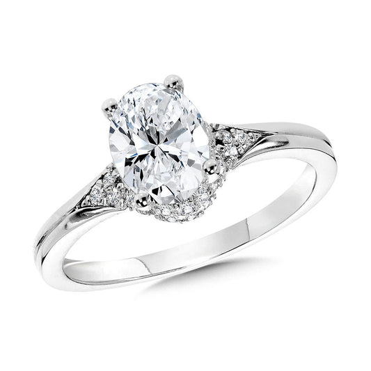 Valina Oval-Cut Diamond Sword Shank Engagement Ring w/ Diamond Collar R2424W-SR