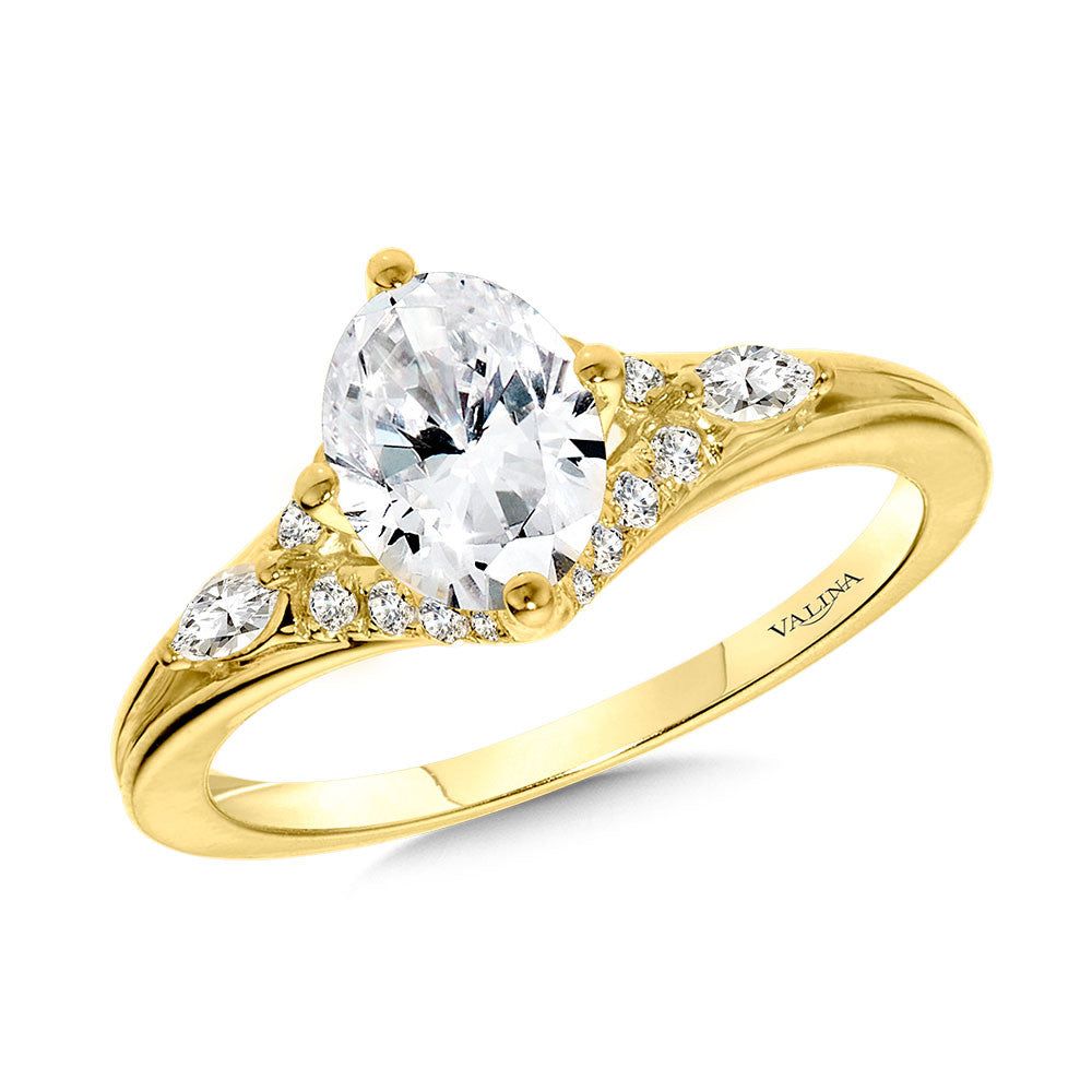 Valina Oval-Cut & Marquise-Cut Accented Tapered Diamond Engagement Ring w/ Compass Prongs R2425Y-SR