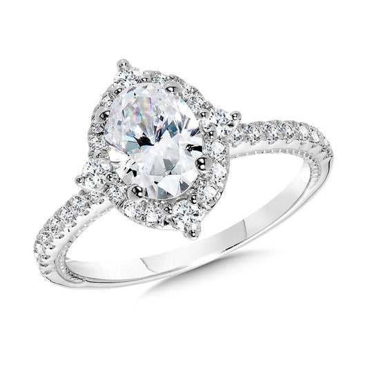 Valina Four-Pointed Halo & Oval-Cut Milgrain-Beaded Diamond Engagement Ring R2427W-SR
