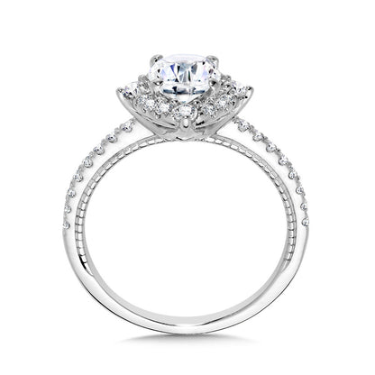 Valina Four-Pointed Halo & Oval-Cut Milgrain-Beaded Diamond Engagement Ring R2427W-SR