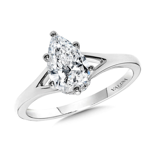 Valina Six-Prong Pear-Cut Diamond Split Shank Engagement Ring w/ Chevron Collar R2428W-SR