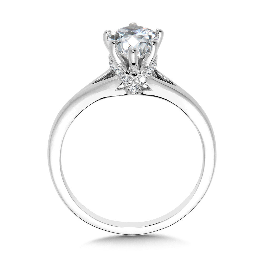 Valina Six-Prong Pear-Cut Diamond Split Shank Engagement Ring w/ Chevron Collar R2428W-SR