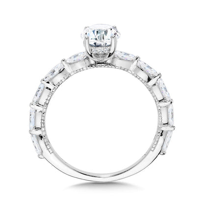 Valina Oval-Cut Diamond & Milgrain-Beaded Shared Prong Engagement Ring w/ Hidden Halo R2430W-SR
